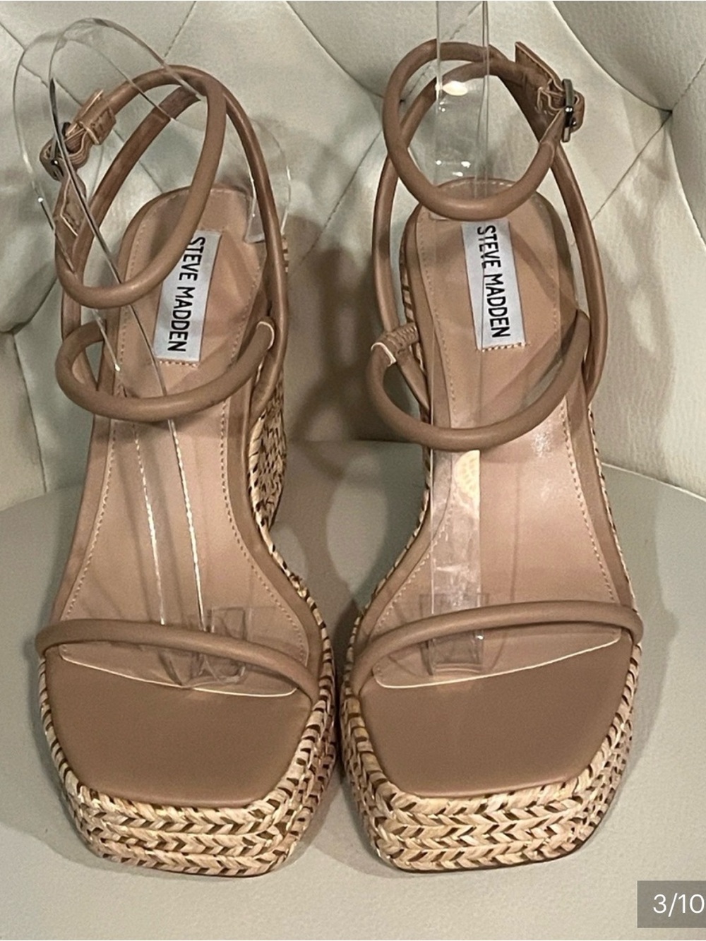 Steve Madden Platform Wedge Sandals Nude Tan Size 8 Beautiful - Picture 3 of 8